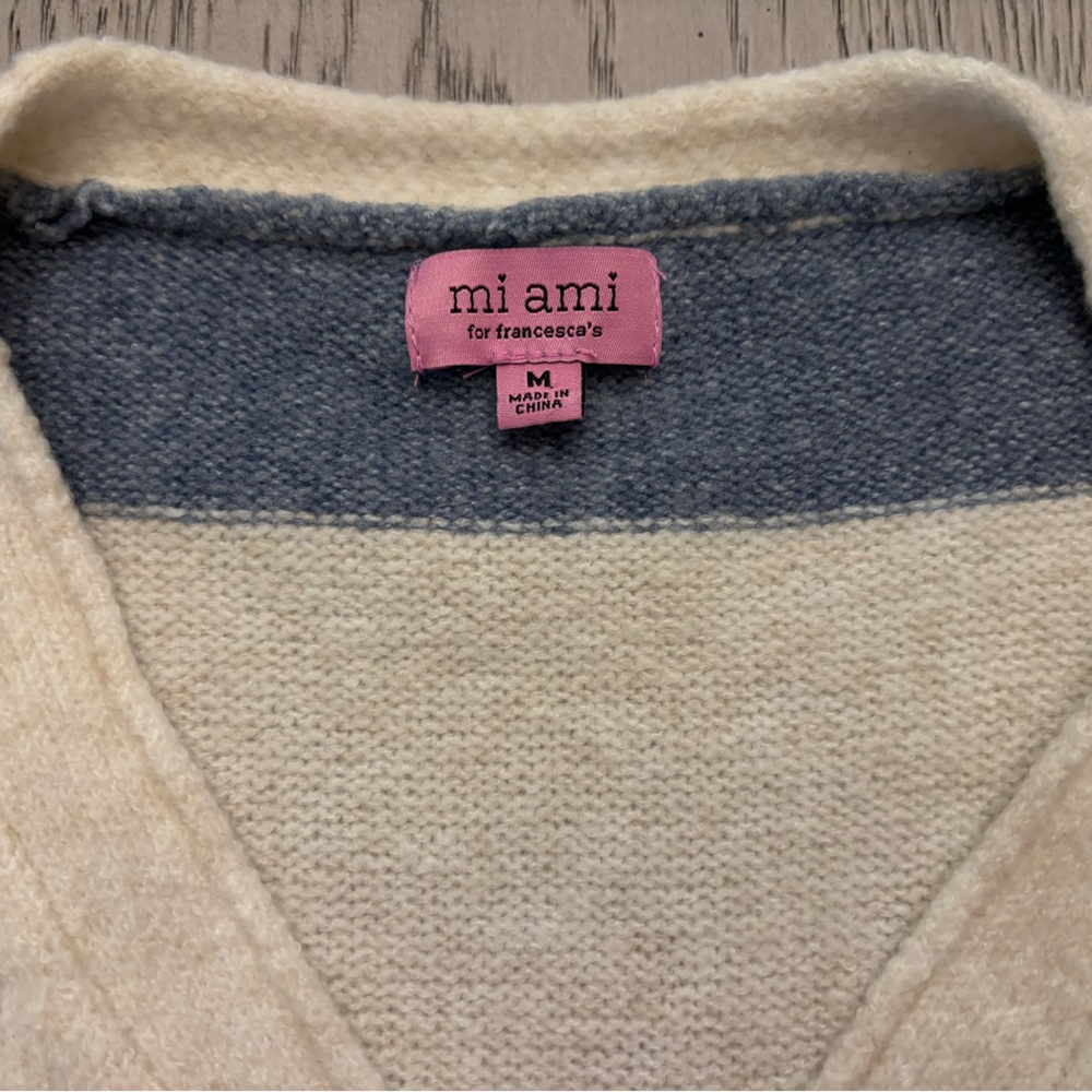 Mi Ami For Francesca’s Blue & Cream Cropped Sweater Size M - Picture 3 of 6